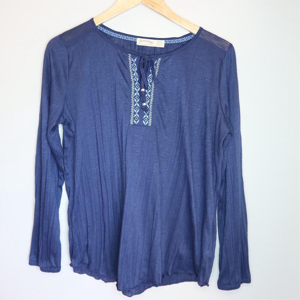 Faded Glory Blue Embroidered Boho Top M Y2K Peasant Vintage